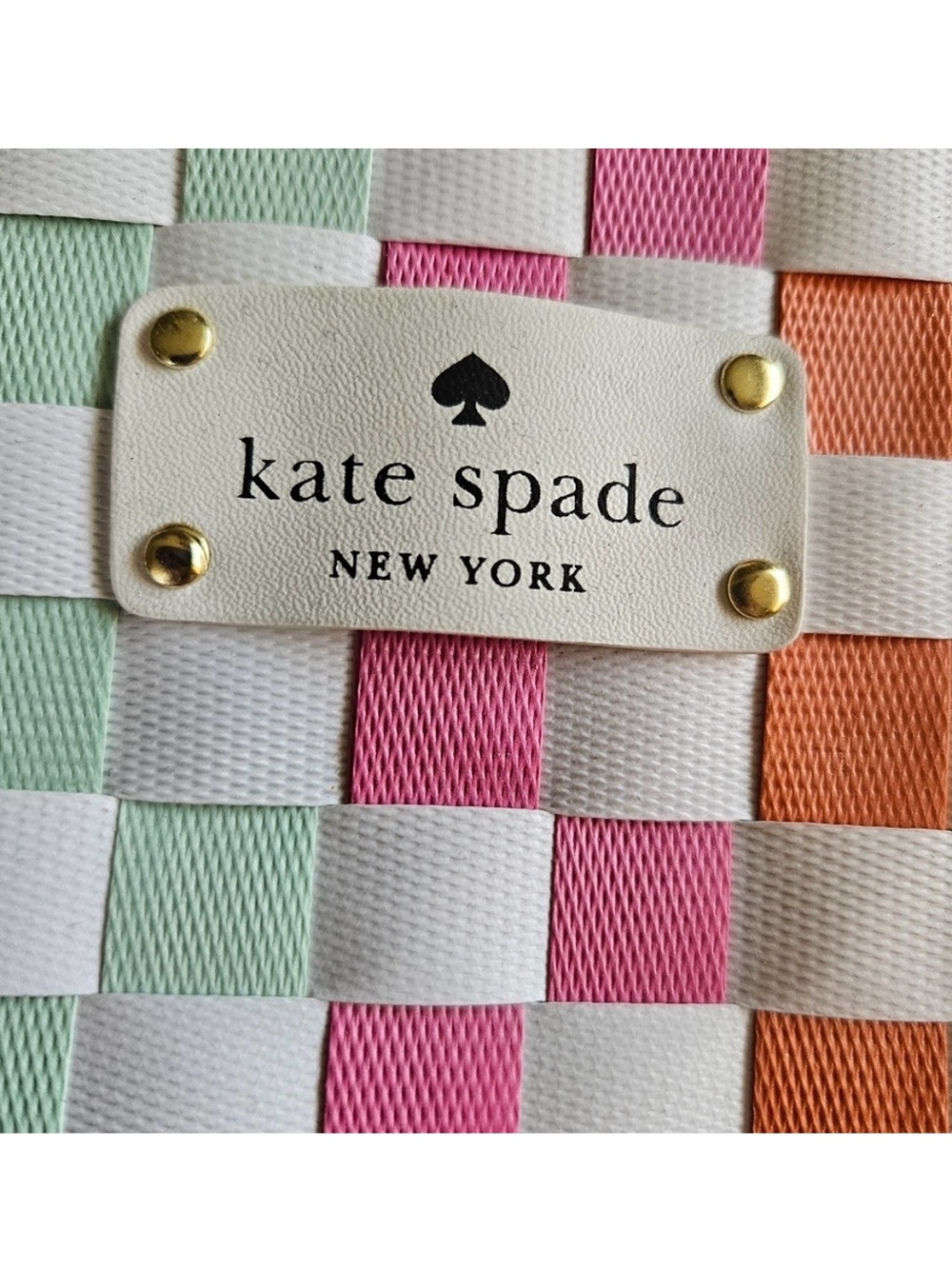 kate spade Multicolor Woven Tote in Mint, Pink, Orange & White